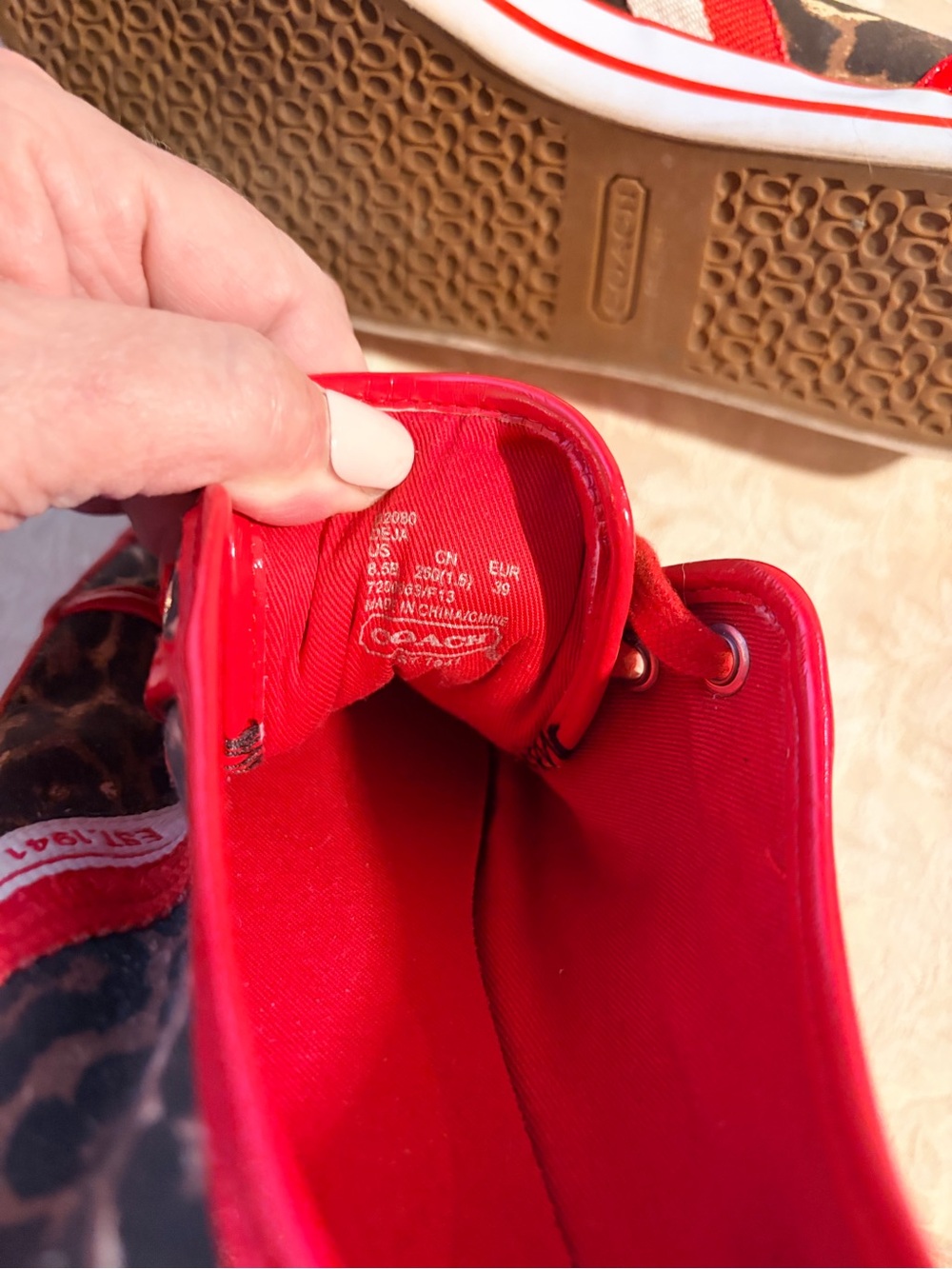 COACH Leopard-Print Sneakers with Red Trim - Picture 4 of 4